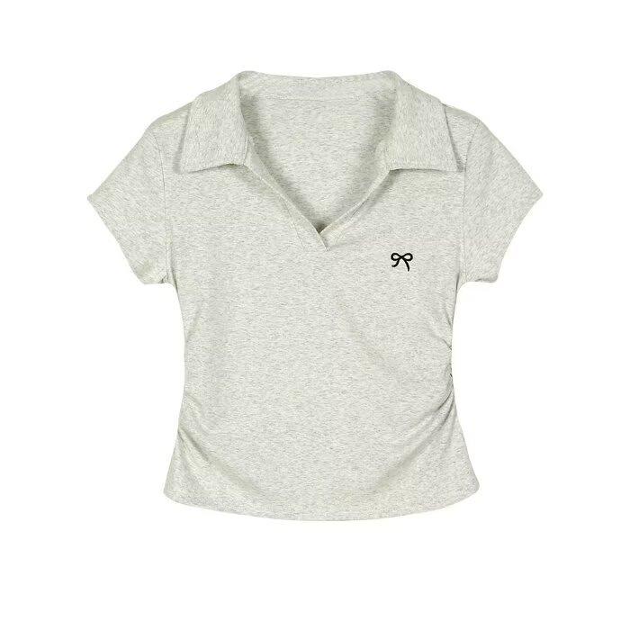 

PPHOME Bow Embroidery POLO Neck Short Sleeve Women s Summer New Design Folds Slim T-Shirt Women xl（ 55-60kg ）