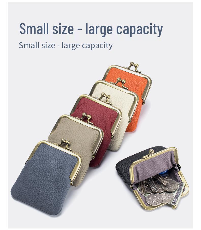 Women's Genuine Leather Mini Coin & Card Holder with Lipstick Clip - Chic European American Fashion Storage Purse