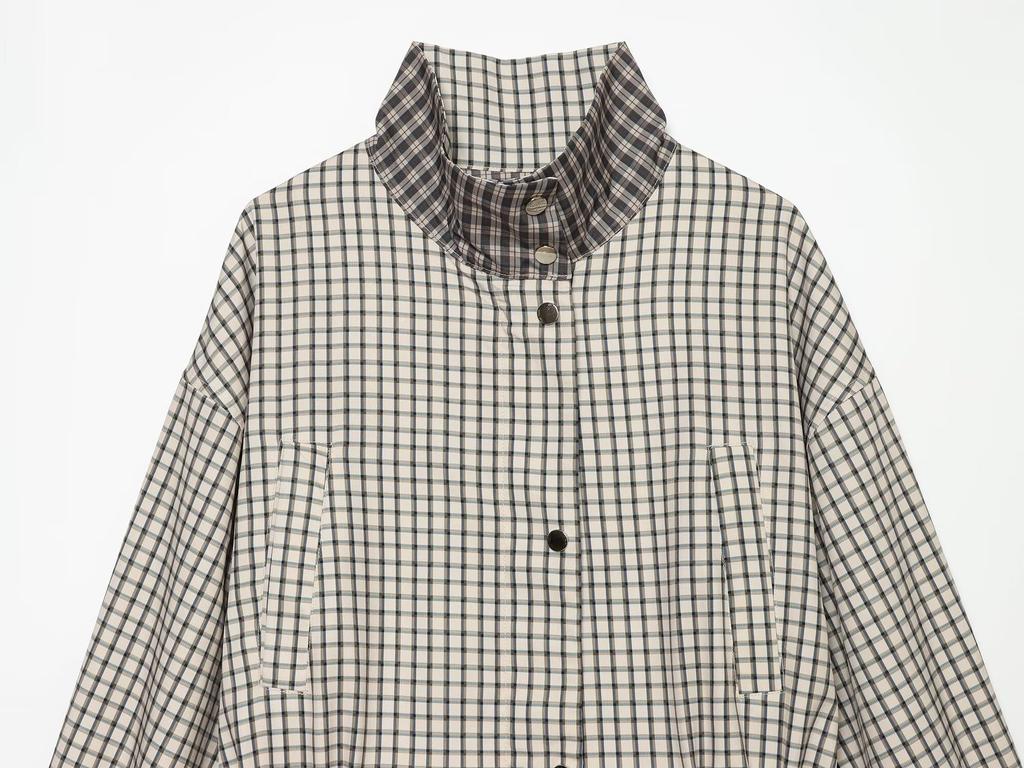 European and American Style, New Women's Clothing, Fashionable Casual Stand-up Collar Plaid Jacket 5854/021/251