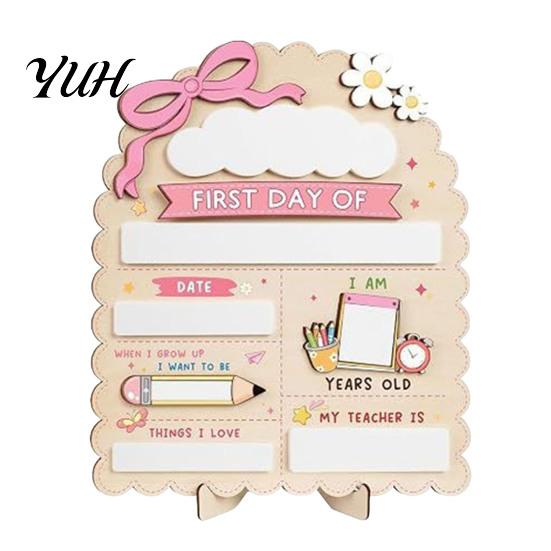 Wooden Message Board for Classroom First Day of School Board, Reusable Erasable Chalkboard Design, Desktop Plate Kids Stable Base Photo Prop