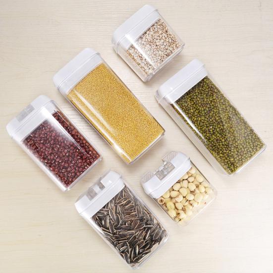 6Pcs Sealed Tank Food Storage Containers Set BPA Free Transparent Dustproof Large Capacity Stackable Airtight Cereal Containers