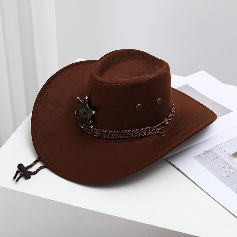 Western Cowboy Hat, Vintage Sheriff Hat Men's and Women's Horseback Riding Tourism Fishing Shade Sun Protection Belt Wind Rope