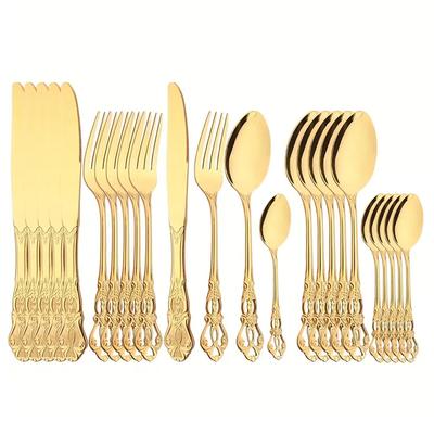 Ensemble de couverts couronne vintage élégant et durable de 4/24 pièces - couverts en acier inoxydable pour restaurants, maison, fêtes et mariages