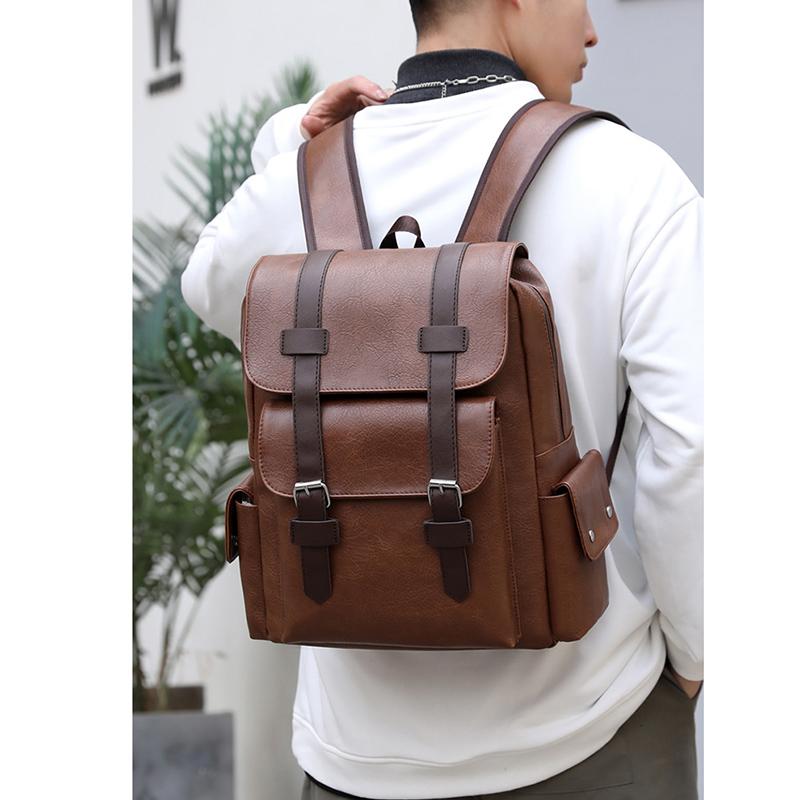 Men Backpack PU Leather Bagpack Large Laptop Backpacks Male Black Schoolbag For Teenagers Boys