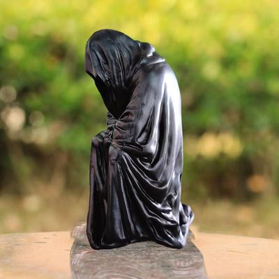 Socha Ducha bez tváře Černý plášť Gotická pryskyřičná figurka Černý hororový plášť Halloweenská socha The Creeper Reaper Novinka