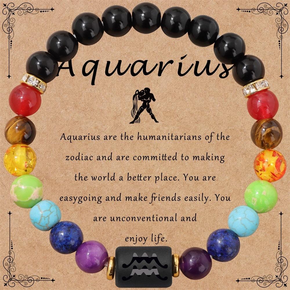 Brățară cu 12 constelații Brățară elastică țesută manual, reglabilă, ochi de tigru natural, obsidian, cadou, bijuterii