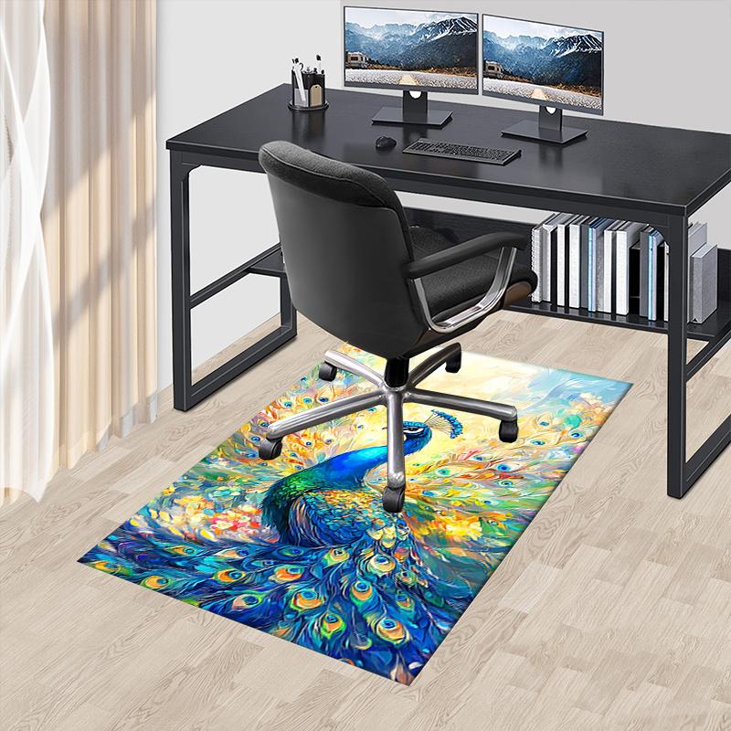 Colorful Peacock Chair Mat - Office Carpet, Oversized Rug for Home Decor, Sofa Mat, Desk Pad Gift, Suitable for Bedroom, Living Room, Variou
