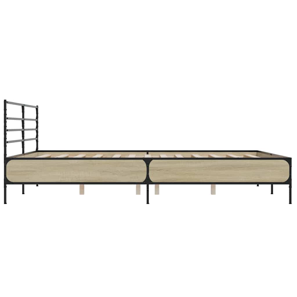 Bed Frame Sonoma Oak 200x200 cm Engineered Wood and Metal