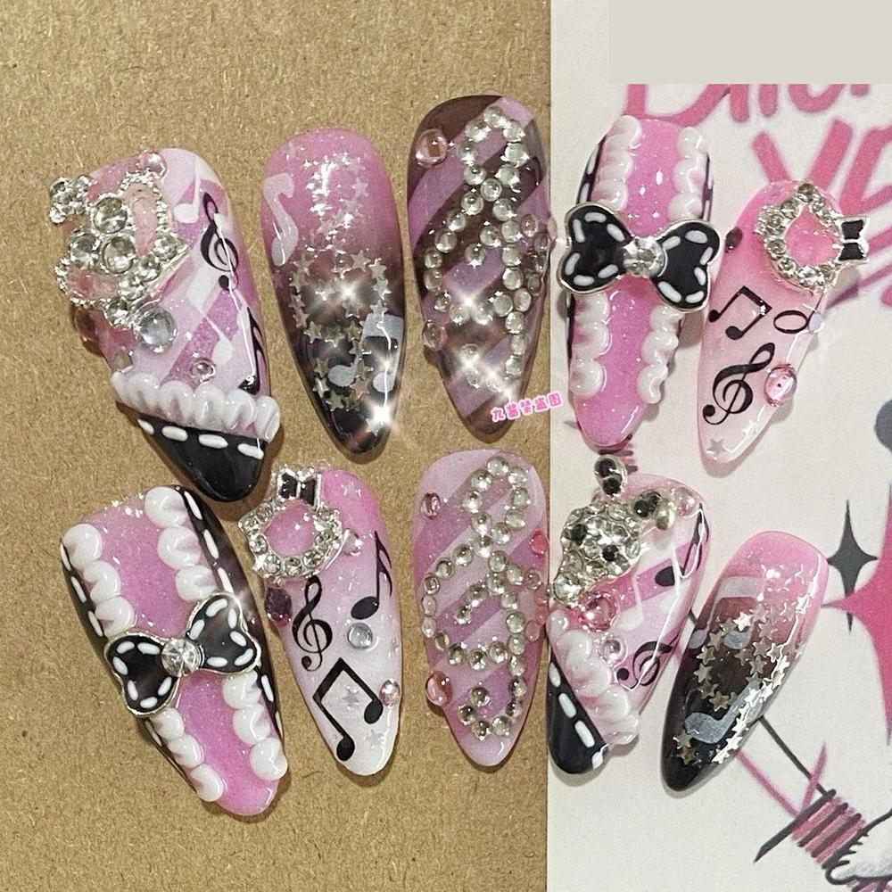 Kawaii Handmade Square Press On Nails Art Party Stickers Cute Flower Panda Bear Animal Custom Acrylic Fake Nails
