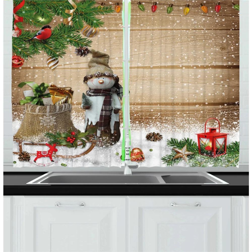 Christmas Theme Curtain Christmas Tree Bell Snowman Red and Green Matching Cloth Curtain for Bedroom Living Window High Shading