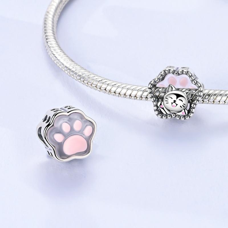 Kupferrosa Herz Niedliche Haustier Katze Charms Perlen Passen Original Armband Halskette Echtschmuck Frauen DIY Geschenke