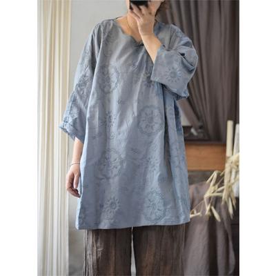 Woman Spring Loose Vintage Chinese Style Retro Shirt Buckle Casual Embroidery Personality Shirt