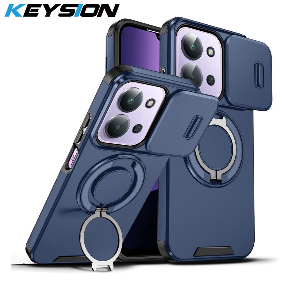 KEYSION 360° Ring Stand Phone Case for Redmi 15C 171 173mm Slide Camera Protection Magnetic Shockproof Cover for Xiaomi POCO C85