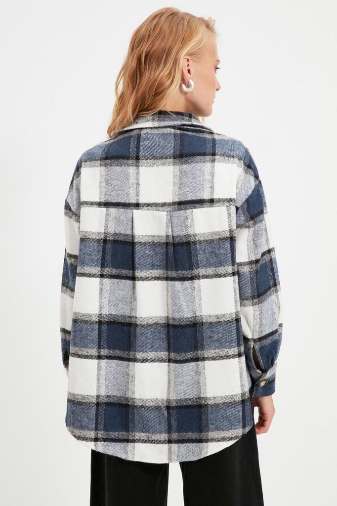 Women's Fashion Black Plaid Oversize Wide Fit Woven Jacket Shirt