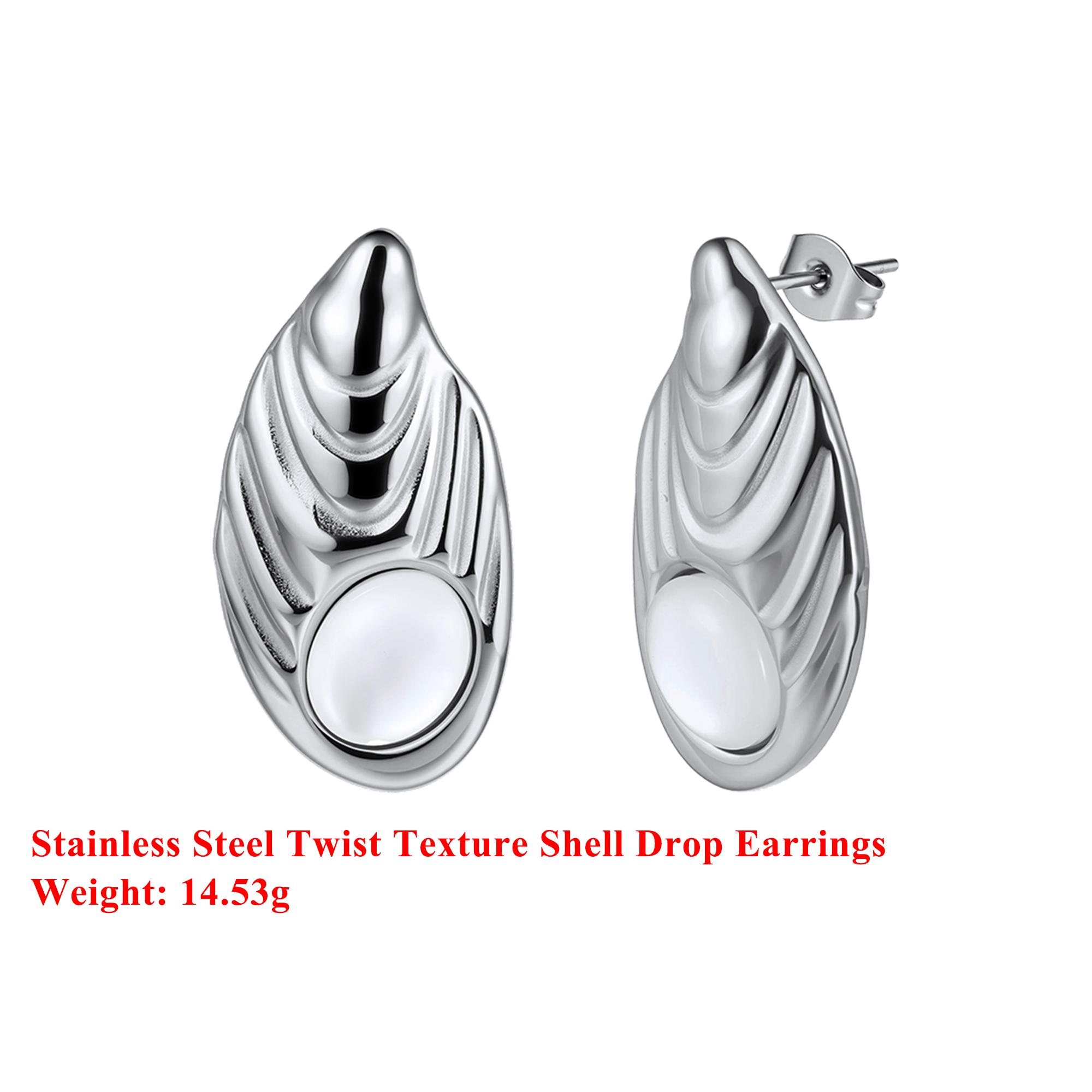 

Effie Queen Stainless Steel 18k Gold Twist Texture Round Shell Drop Earrings Natural Jewelry for Women Banquet Party Gift STME03 серебряный