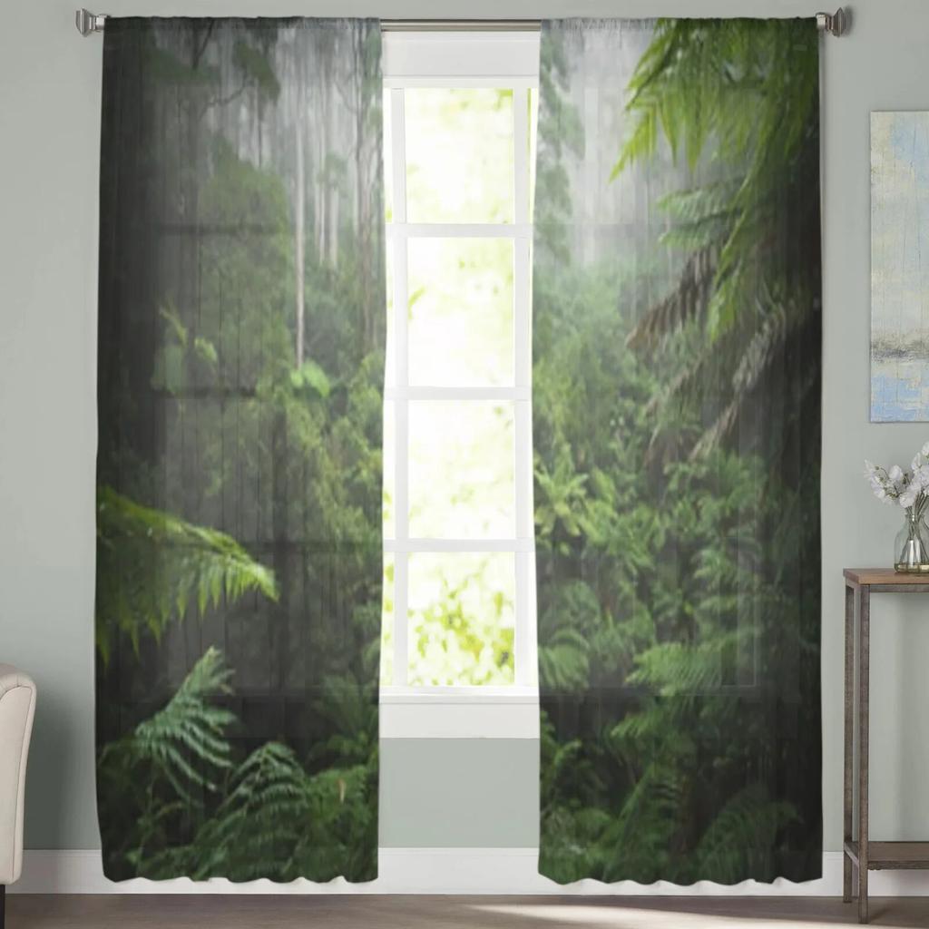 Regenwald mit Morgennebel, transparente Vorhänge für Wohnzimmerfenster, transparenter Voile-Tüllvorhang, Schlafzimmervorhänge, Wohnkultur