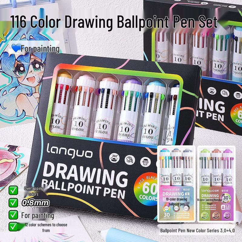 10-Color Stackable Ballpoint Pen Set – Press-Type, Multi-Functional Pens for Drawing & Journaling for Elementary Students