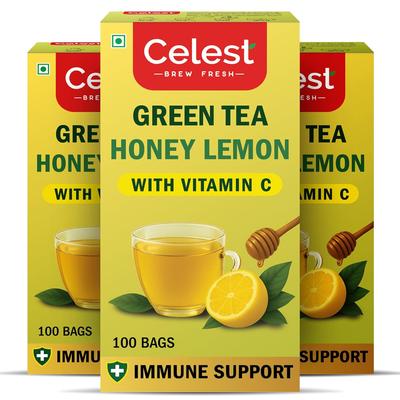 Celest Thé Vert Miel Citron Avec Vitamine C 100 Sachets de Thé X Paquet de 3 Infusion Quotidienne Rafraîchissante Pour Dégustation Chaude Ou Glacée