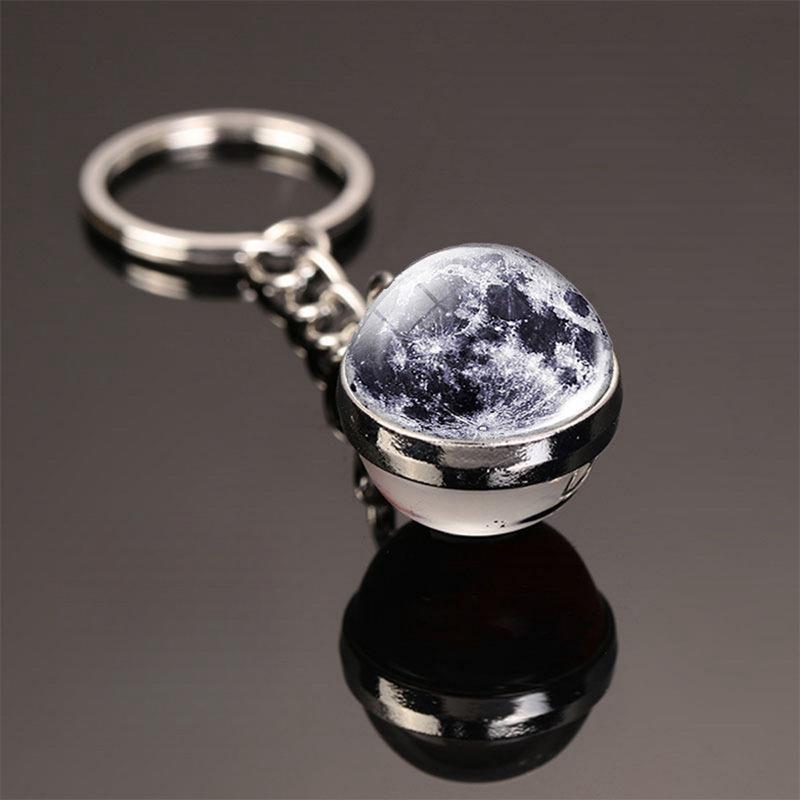 Noter Lunar Keychain Solar System Metal Bag Pendant Keyring Galaxy Nebula Earth Mars Saturn Double Sided Glass Ball Keyholder