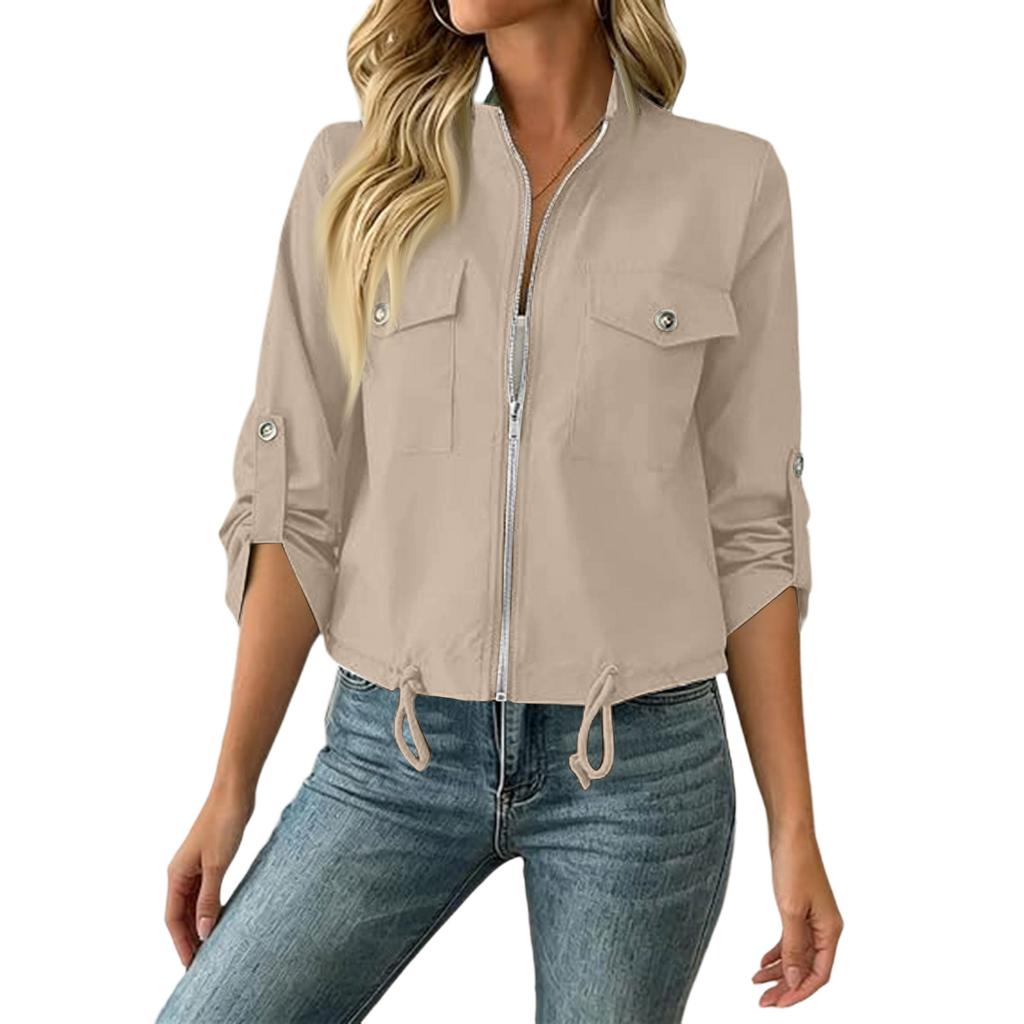 Women's Old Color Long Sleeve Waist-Cinching Lapel Collar Coat