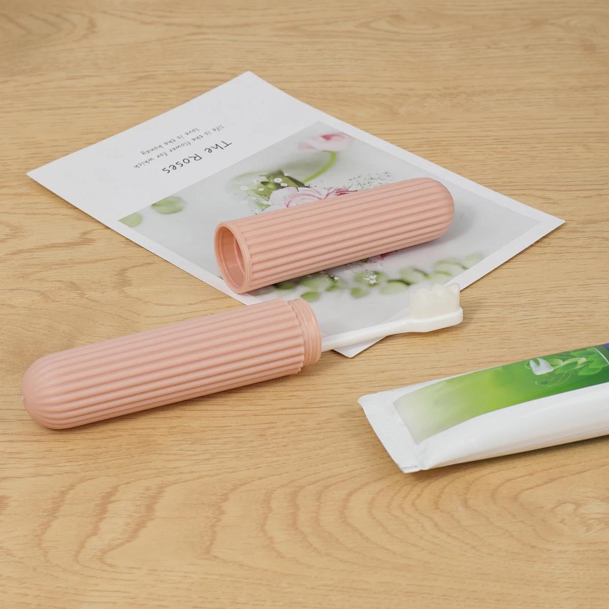 

1 шт. Экологичный портативный футляр для зубной щетки - Пыленепроницаемый дорожный держатель, Прочный пластиковый органайзер внутри розовый