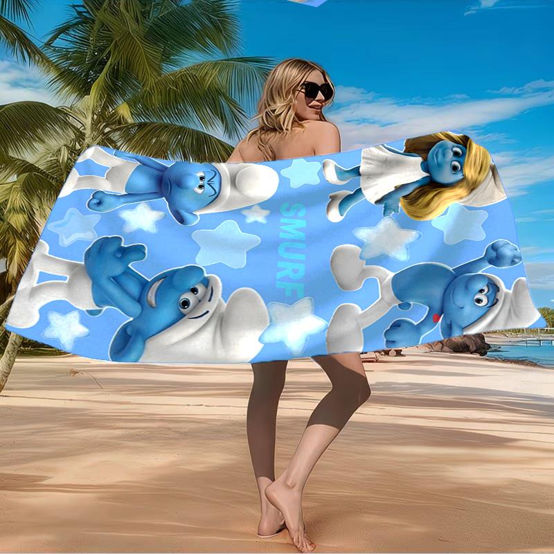 Blue Smur-f Characters Beach Towel Microfiber Beach Towel, Lightweight and Quick-Dry, for Summer Travel, Swimming Pool Fan Birthday Gift