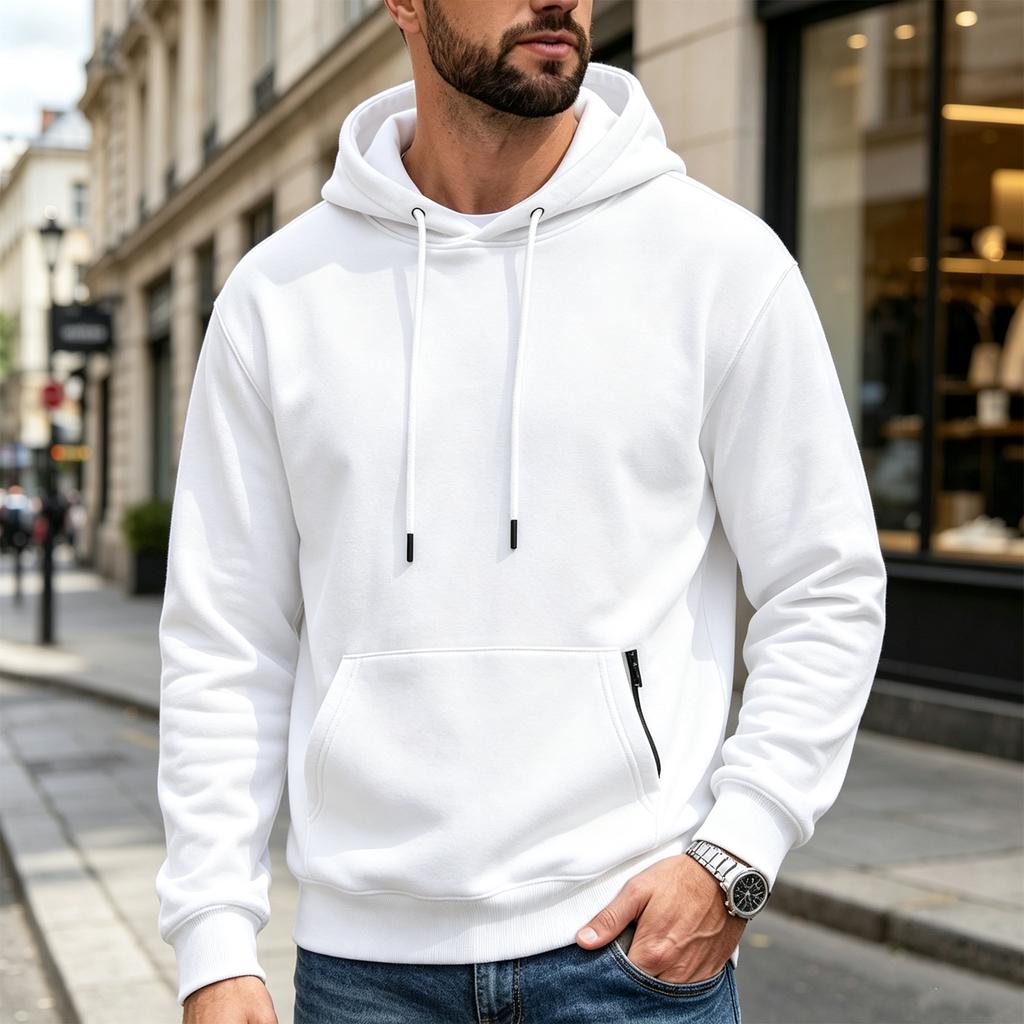 Herren-Farb-Hoodie mit seitlichen Reißverschlusstaschen, lässiges sportliches Sweatshirt