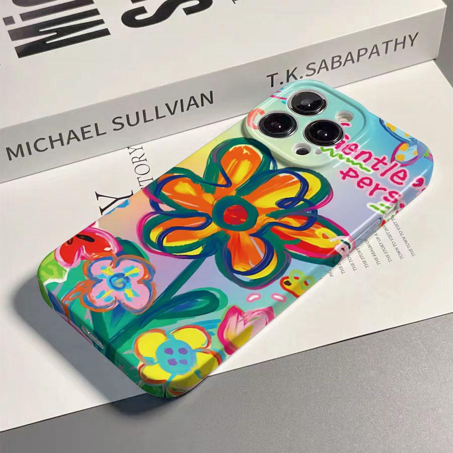 Colorful Flower Checkered Pattern Glossy Film Hard PC Phone Case for Oppo A6 A5 A78 A3 A3X A60 A76 A36 A17 A16e A55 Pro 4G 5G