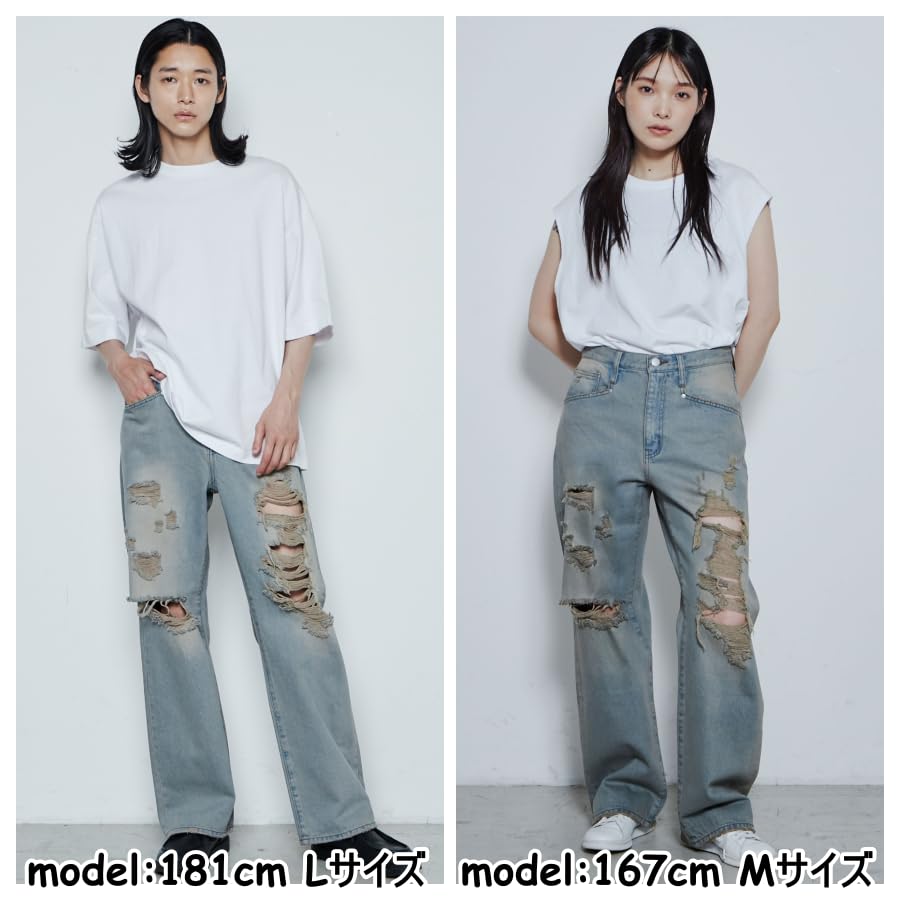 WEGO Unisex Distressed Denim Denim Vintage American Size Denim Men's Wide-Leg Pants, Trousers, Bottoms, Streetwear, Casual, Spring, Summer, Autumn,