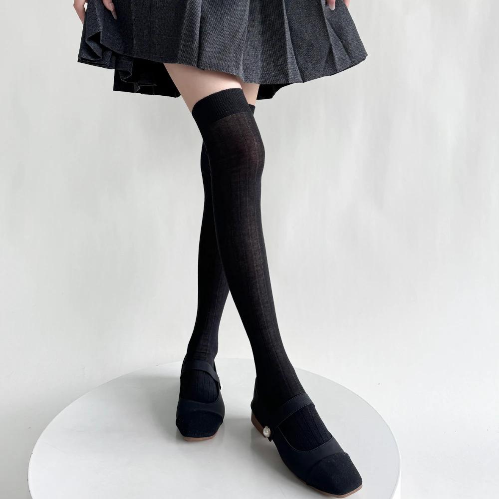 Damenstrümpfe, Baumwolle, dünn, atmungsaktiv, Kniestrümpfe, Oberschenkelstrümpfe, Schulmädchen, einfarbig, lange Socken, Oberschenkelstrümpfe