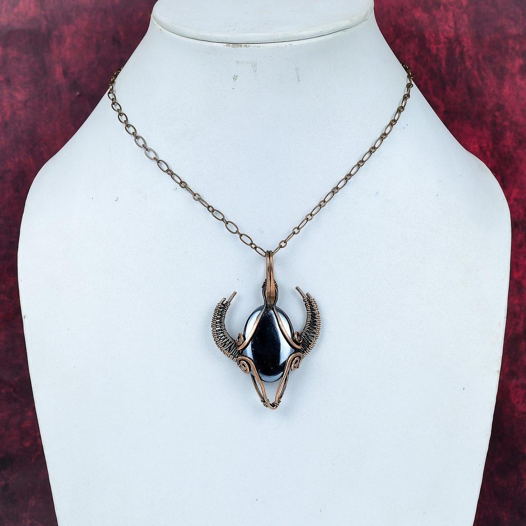 Shungite Pendant Copper Wire Wrapped Pendant Bull Face Shape Pendant Copper Jewelry Anniversary Gifts Handmade Pendant Real Gemstone Pendant