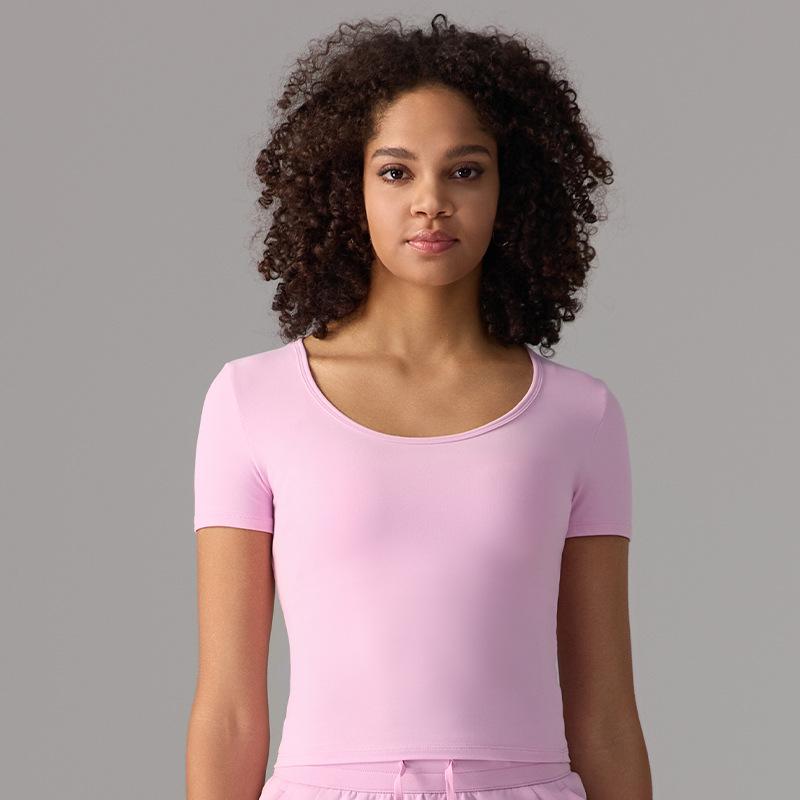 Women s Short Sleeve Round Neck Yoga T-shirt - Casual Cropped Slim Fit for Running and Fitness Medium
