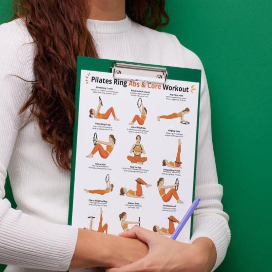 3 ks Kruh pro Pilates Cvičební tabulka 10x8 palců Bezrámový plakát Zlepšení cirkulace Pilates Cvičební plán pro začátečníky Starší osoby Flexibilita