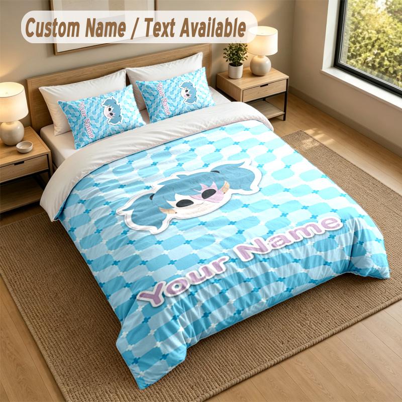 3Pcs Bedding Set Custom Name Text, 1 Sheet 2 Pillowcases Home Bed DecorSally Face