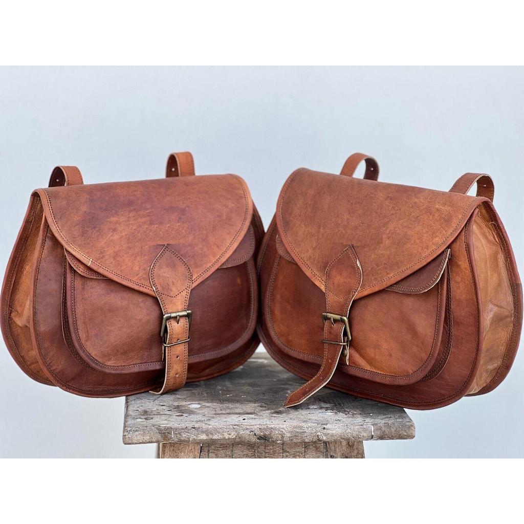 13" Leather Trunk Motorcycle Combo Saddle 3 Bags Saddlebag Luggage 3 Side Bag