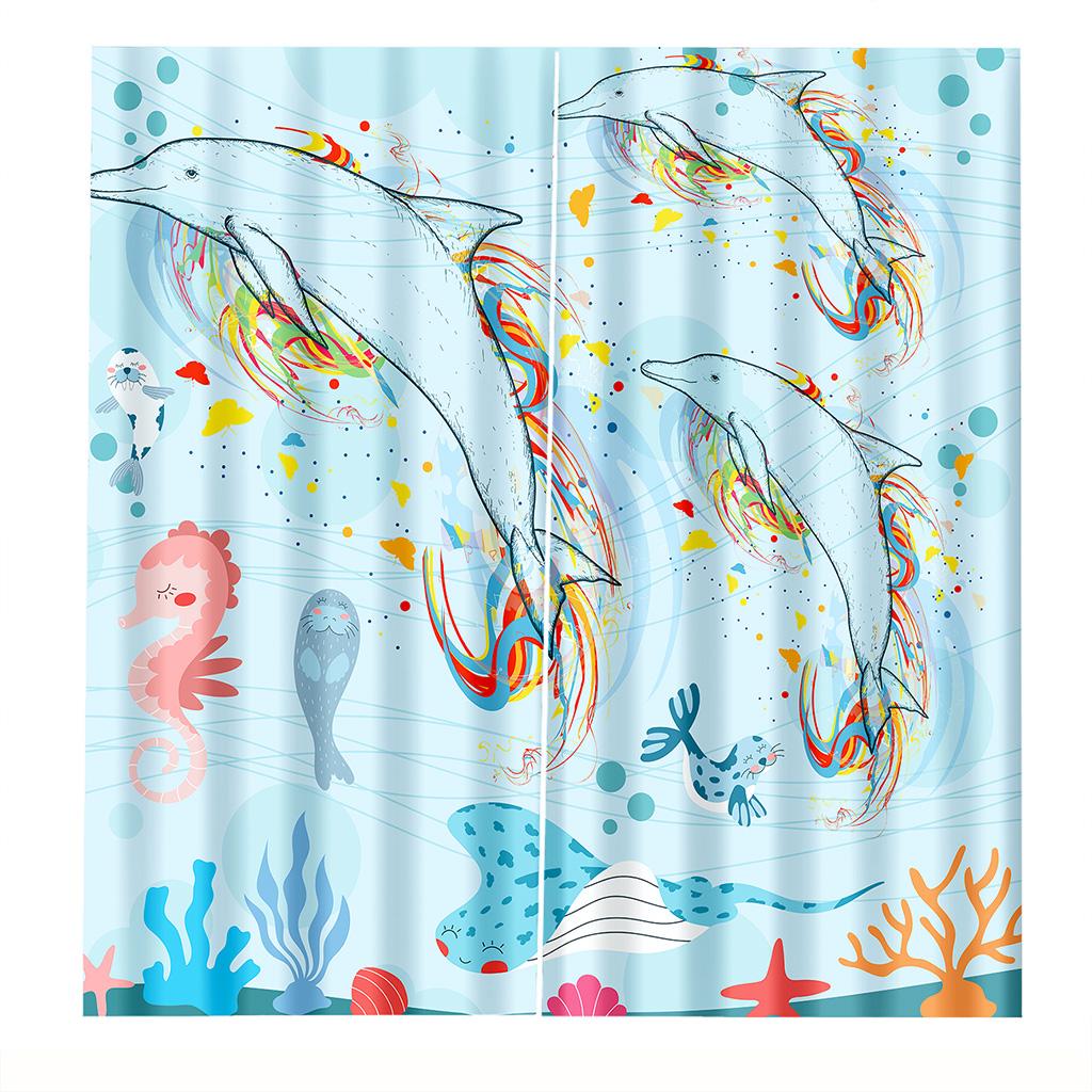 Ready-made CartoonUnderwater Sea World Mermaid Thin Window Curtains For Kids Bedroom Living Room Bathroom Kicthen Door Hall Home