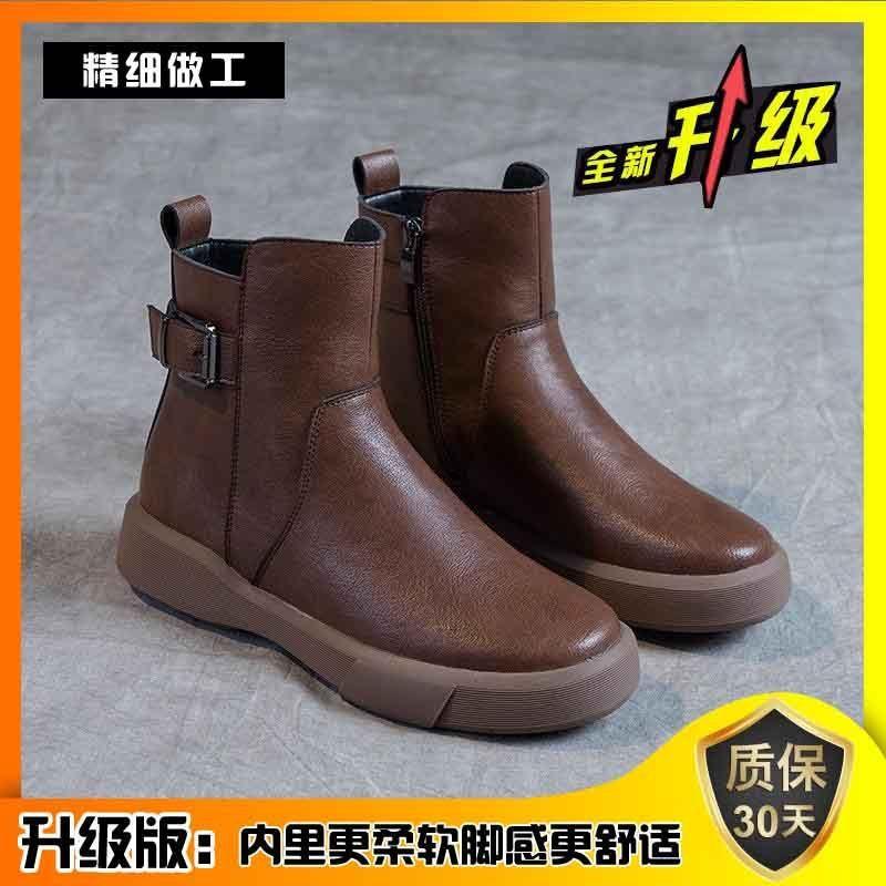 2025 Autumn and Winter New Velvet Short Boots Women's Flat Cotton Shoes Single Boots Martin Boots