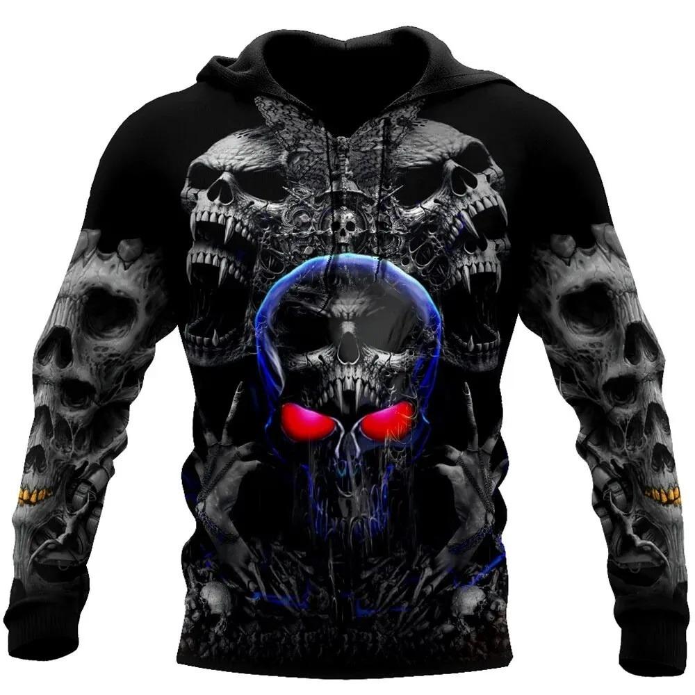 Herren Hoodie Tattoo Skelett Kreuz Terror Grafik Lockerer Mode Pullover Herbstkleidung Freizeitkleidung Damen Oberteile Sweatshirts