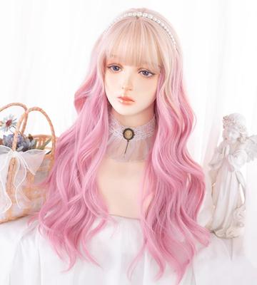 RyuuCos Lolita-Perücke, langes Haar, lockig, rosa Perücke, rosa Farbverlauf, natürlich, Harajuku, Cosplay, hitzebeständig, Verkleidung, Geschenk, Event, Halloween, Weihnachten, Schule