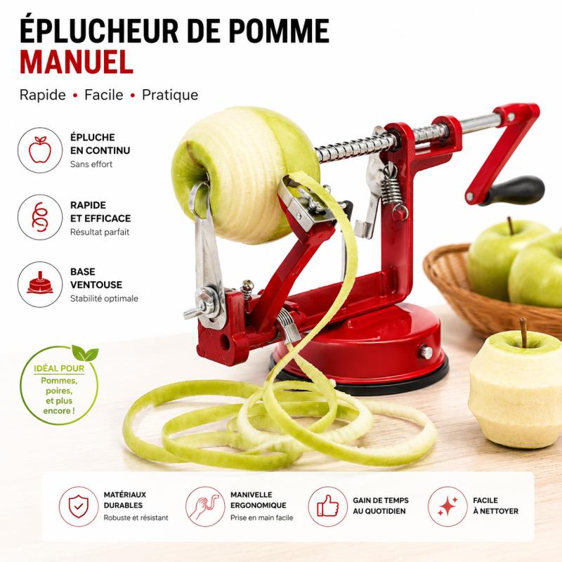Kitchencook épluche-pomme 3 En 1 - épluche, évide Et Tranche - Coupe-pomme Manuel En Métal