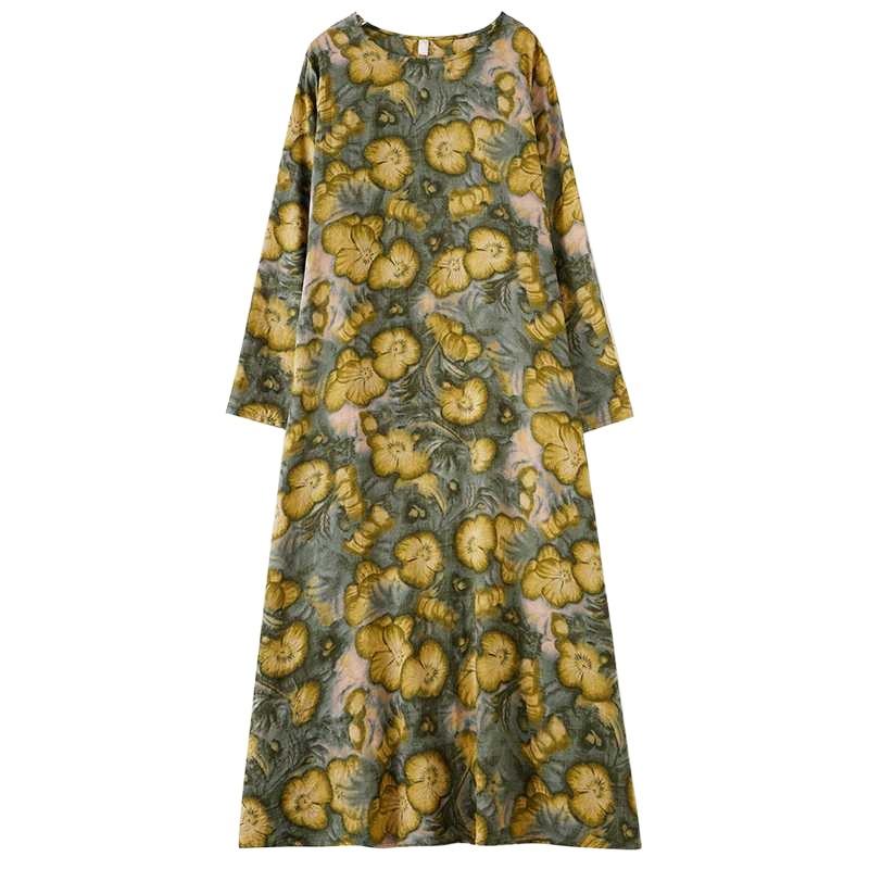 Loose Printed Round Neck Long Sleeve Dress Women's Long Dresses