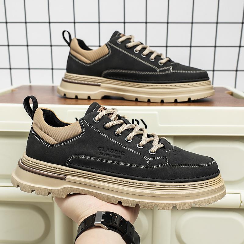 Fashion Leather Men's Lace-Up Flats New Brand Men Casual Oxfords Shoes All-match Male Walking Shoes Leather Fashion Skate Footwear Men