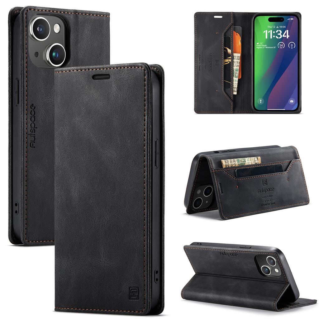 For iPhone 15 Plus Vintage Leather Flip Wallet Case with RFID Blocking Card Slot, Matte Retro Folio Cover for Women Men (4 Colors)