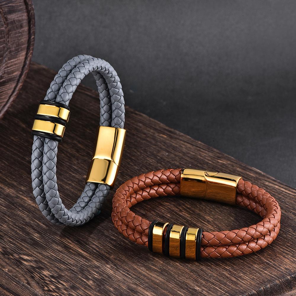 Mens Black Leather Braided Bracelet DIY Cuff Personalized Handmade Jewelry Trendy Accessory