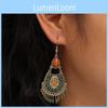 Retro Ethnic Metal Long Dangle Earrings With Dot Waterdrop Accents For Female Wear