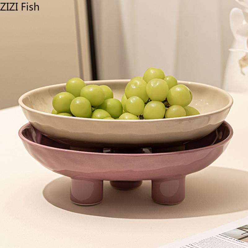 Ceramic Fruit Plate Wedding Party Snack Candy Tray Cake Dessert Plate Light Luxury Home Decoration Art High Foot Fruit Plate