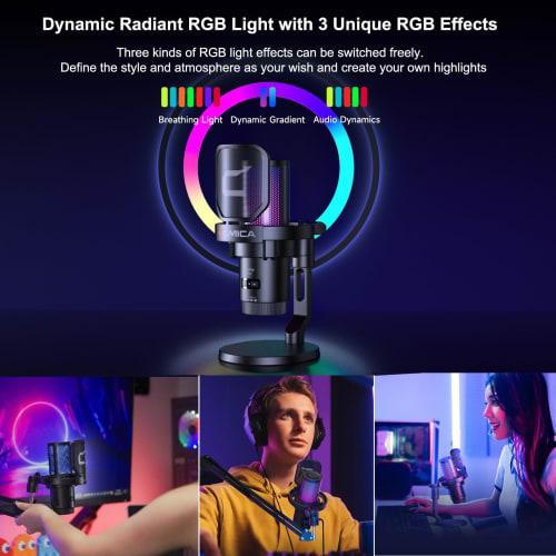 Comica USB Microphone for Computers and Smartphones, RGB Cardioid Condenser Gaming Microphone (for Podcasting, Streaming, and Recording) with Desktop