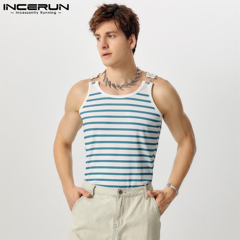 INCERUN Men Summer Sleeveless Tank Tops Striped Print Racerback Vest