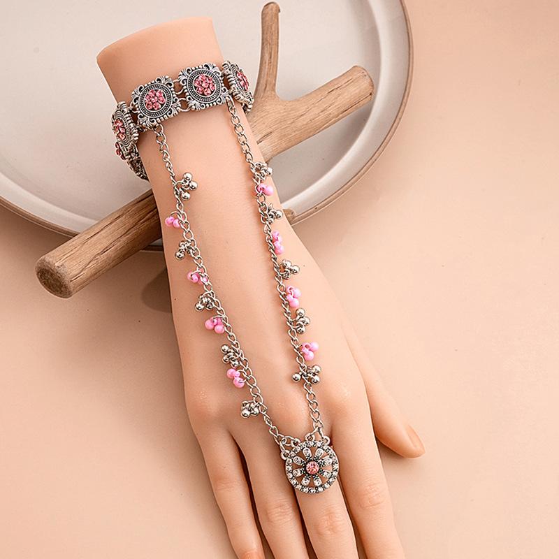 Vintage Ethnic Style Geometric Square Bracelet Bohemian Tassel Pearl Round Ring Diamond Integrated Chain
