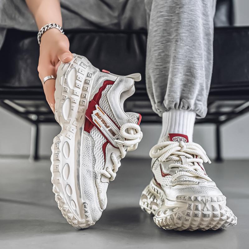 Chunky Sneakers Mens Designer Tire Sole Sport Shoes Fashion Casual Leather Fabric Breathable Height Increased Platform Gym Shoes